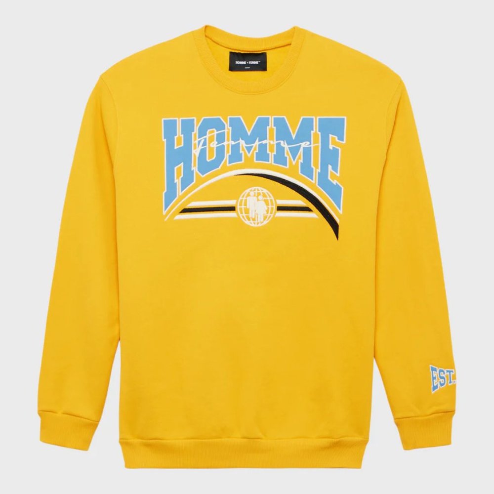HOMME + FEMME EMBROIDERED GLOBAL LOGO CREWNECK NWT